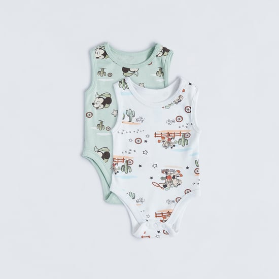 Mickey Mouse Print Sleeveless Bodysuit - Set of 2