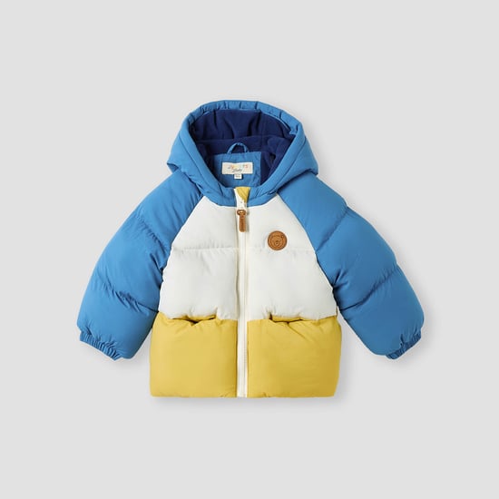 Juniors Colourblock Zip Through Hooded Puffer Jacket