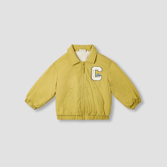 Juniors Letter Applique Zip Through Jacket with Long Sleeves