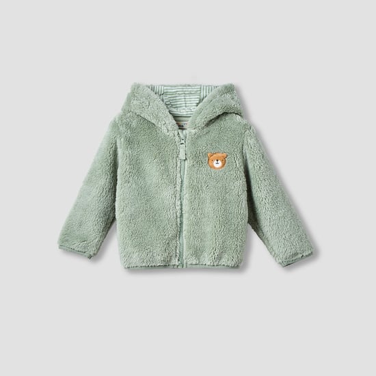 Juniors Bear Applique Zip Through Hoodie