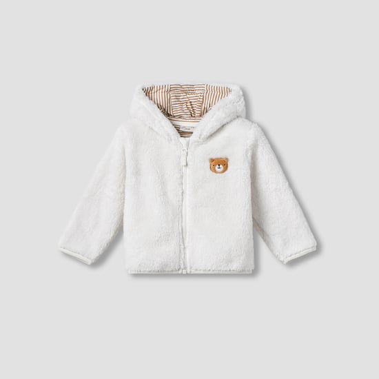 Juniors Bear Applique Zip Through Hoodie with Long Sleeves