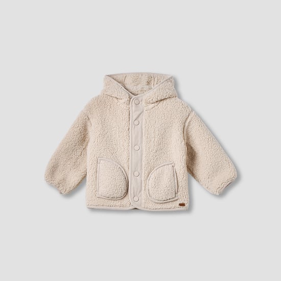 Giggles Textured Hooded Jacket with Long Sleeves