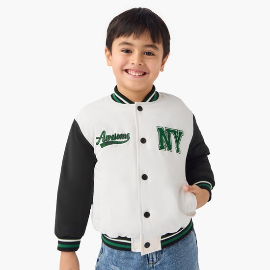 Juniors Embroidered Varsity Jacket with Long Sleeves