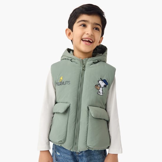 Juniors Peanuts Print Hooded Gilet with Pockets