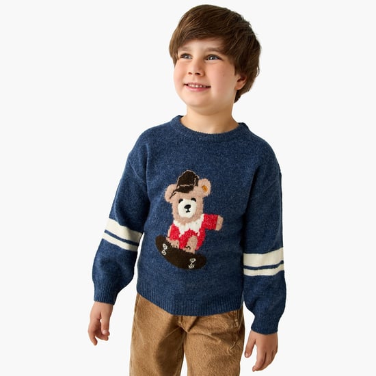 Juniors Bear Textured Sweater with Long Sleeves