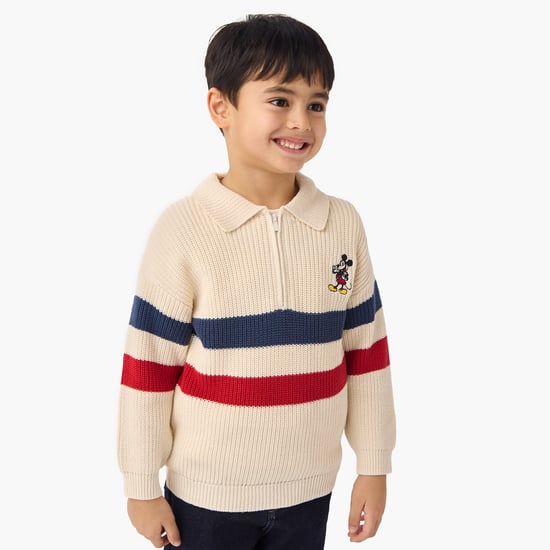 Mickey Mouse Striped Pullover with Collar and Long Sleeves