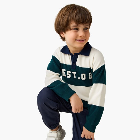 Juniors Colourblock Polo Sweater with Long Sleeves