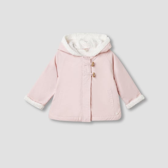 Giggles Solid Hooded Jacket with Toggle Closure and Long Sleeves
