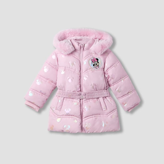 Minnie Mouse Print Puffer Jacket with Hood