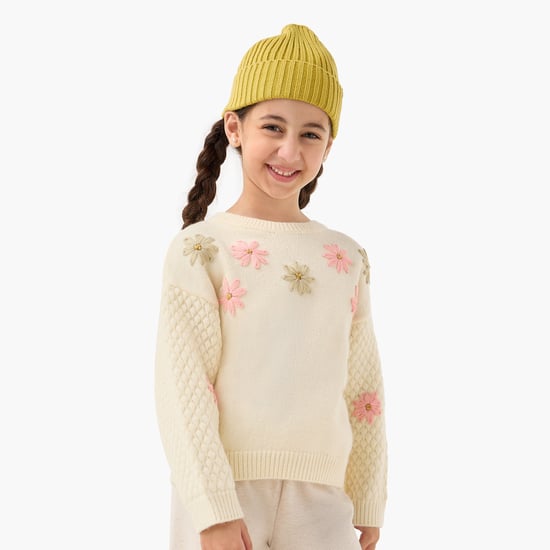 Juniors Floral Embroidered Sweater with Long Sleeves