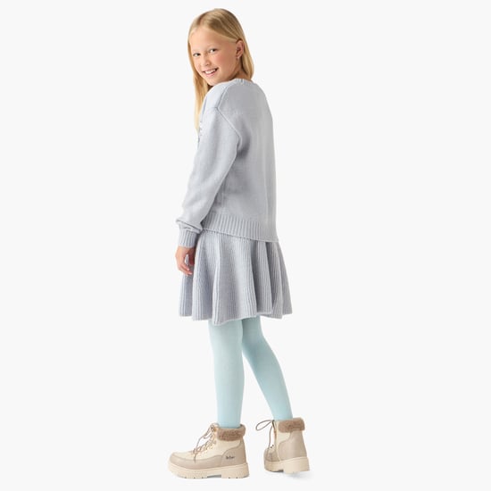 Juniors Girls Star Sequinned Sweater with Skirt and Stockings Set