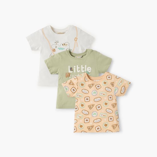 Juniors Graphic Print T-shirt with Button Closure - Set of 3