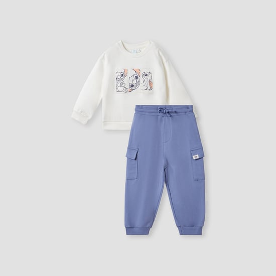 Stitch Applique Sweatshirt and Cargo Joggers Set