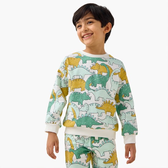 Juniors Dinosaur Print Sweatshirt with Long Sleeves