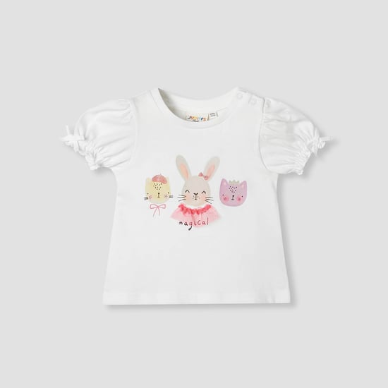 Juniors Printed Top with Puff Sleeves