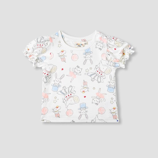 Juniors Printed Top with Puff Sleeves