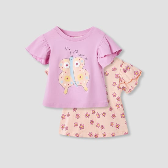 Juniors Printed Top with Ruffle Sleeves - Set of 2
