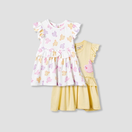 Juniors Bird Print Dress with Flutter Sleeves - Set of 2