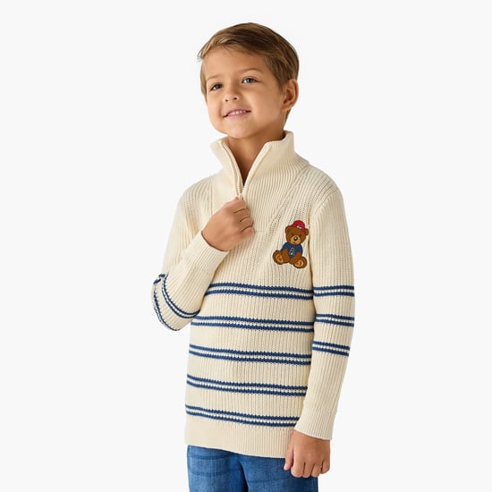 Juniors Striped Sweater with Zip Closure