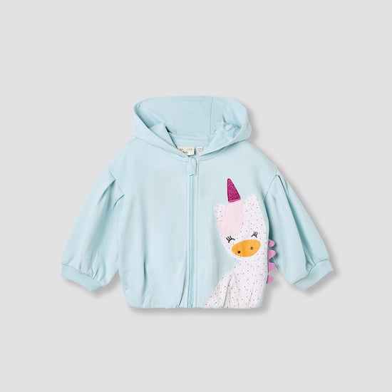 Juniors Unicorn Applique Hooded Sweatshirt with Long Sleeves