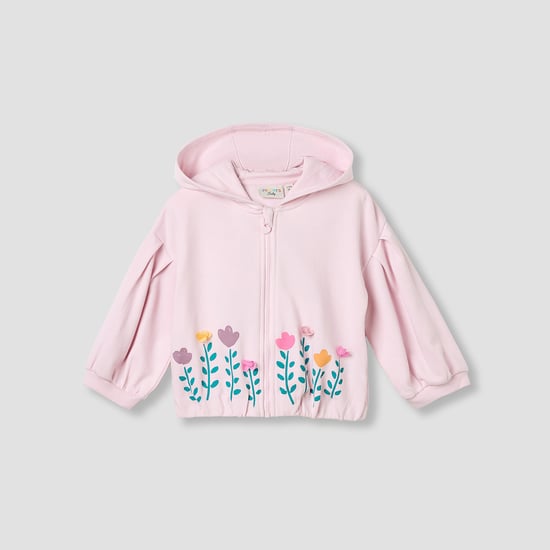 Juniors Floral Print Hooded Sweatshirt with Long Sleeves