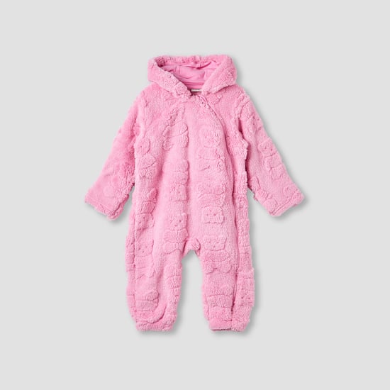 Juniors Textured Hooded Romper with Long Sleeves