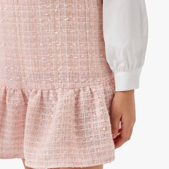 Juniors Tweed Pinafore Dress with Bow Applique