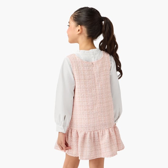 Juniors Tweed Pinafore Dress with Bow Applique