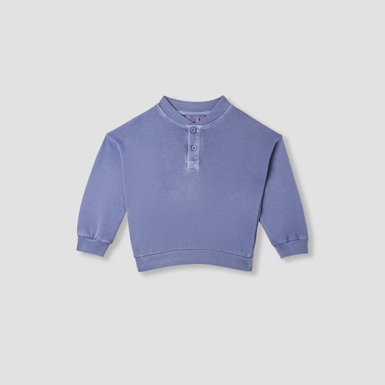 Juniors Solid Henley Neck Sweatshirt with Long Sleeves