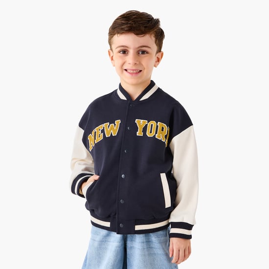 Juniors Text Applique Button Through Bomber Jacket