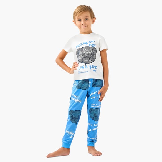 Juniors Bear Print T-shirt and Pyjama Set