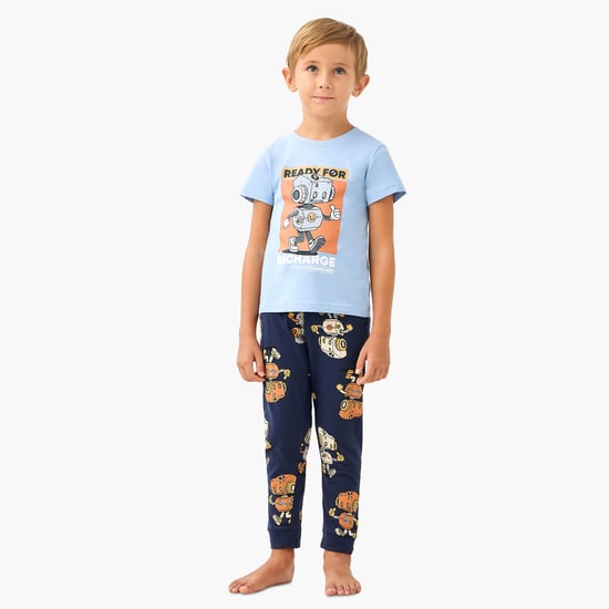 Juniors Robot Print T-shirt and Pyjama Set