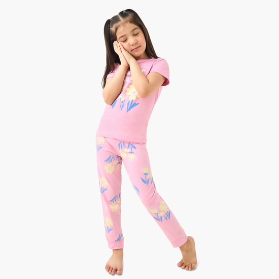 Juniors Floral Print T-shirt and Pyjama Set
