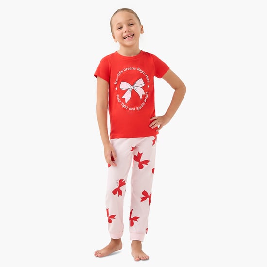 Juniors Bow Print T-shirt and Pyjama Set