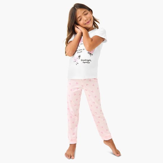 Juniors Heart Print T-shirt and Pyjama Set