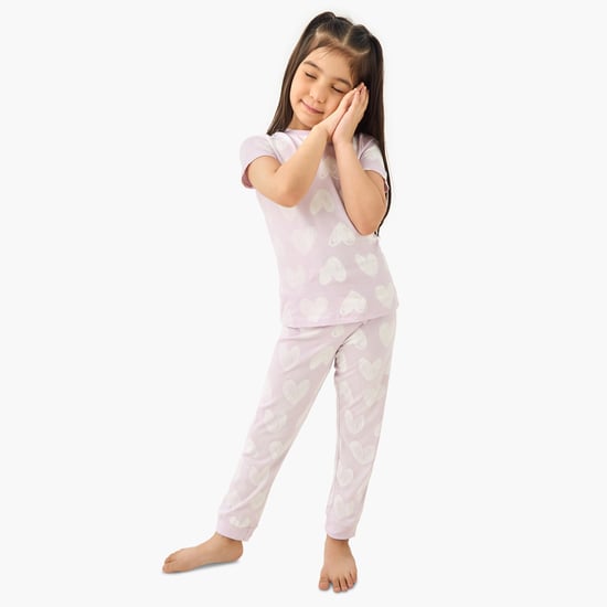 Juniors Heart Print T-shirt and Pyjama Set