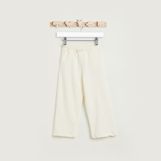 Juniors Solid Wide Leg Track Pants with Drawstring Closure