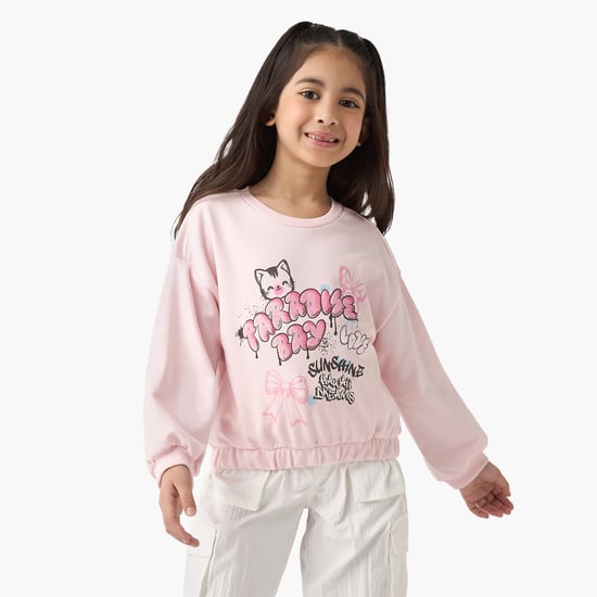 Juniors Graphic Print Sweatshirt with Long Sleeves