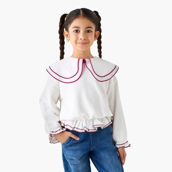 Juniors Solid Peter Pan Collar Sweatshirt with Long Sleeves