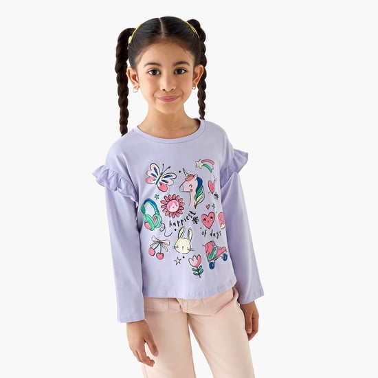 Juniors Printed T-shirt with Long Sleeves