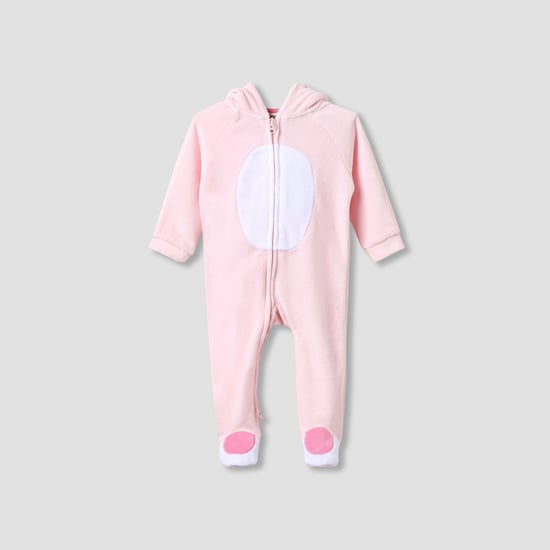 Juniors Applique Hooded Velour Sleepsuit with Long Sleeves
