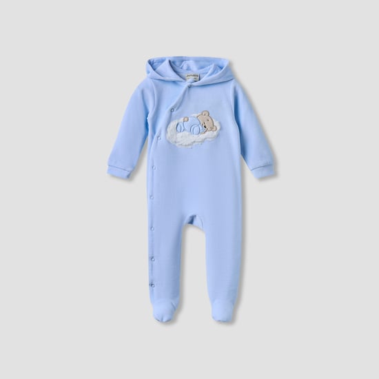 Juniors Bear Applique Hooded Velour Sleepsuit