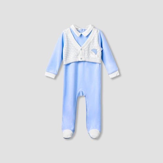 Giggles Velour Collared Sleepsuit with Long Sleeves