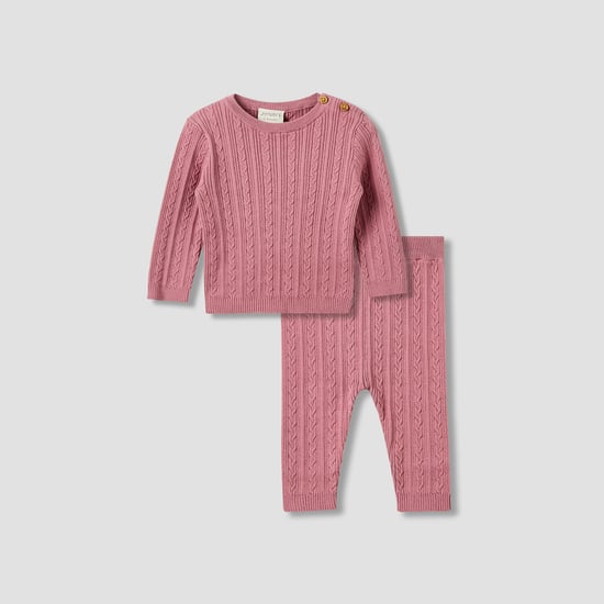 Juniors Knit Textured T-shirt and Pyjama Set
