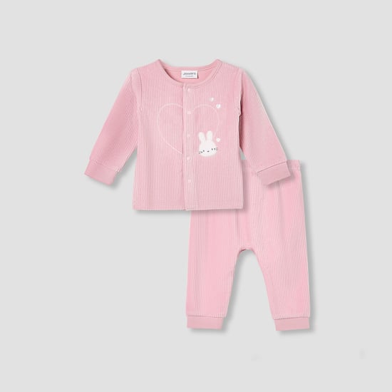 Juniors Bunny Applique Velour Top with Pyjamas Set