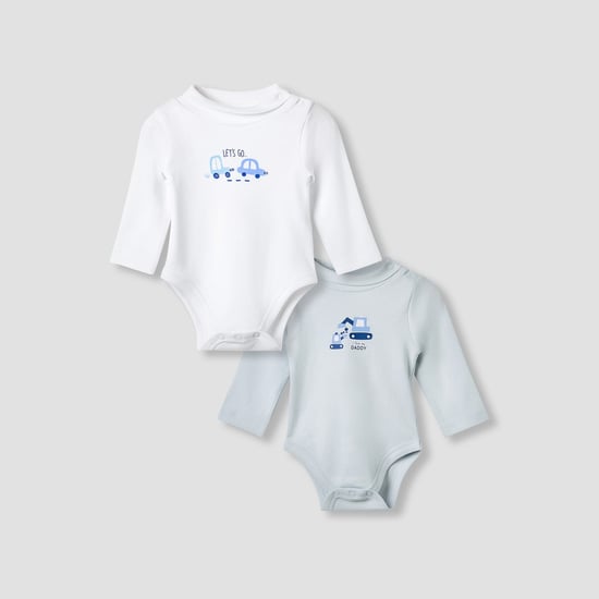 Juniors Vehicle Print Crew Neck Bodysuit with Long Sleeves - Set of 2