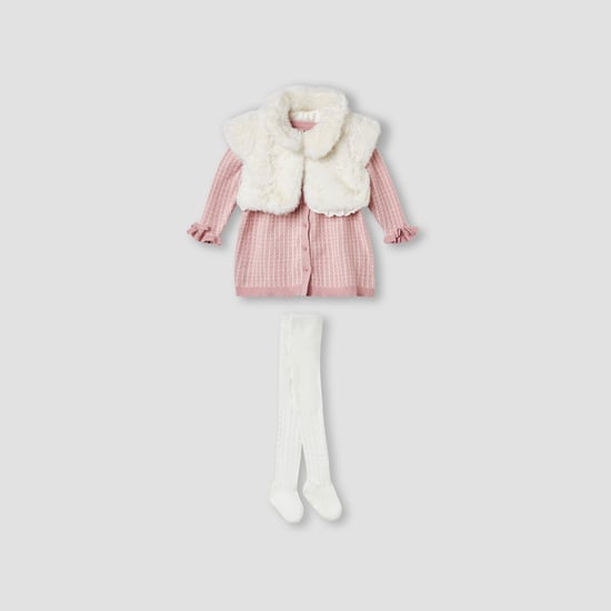Giggles Textured Dress with Shrug and Tights