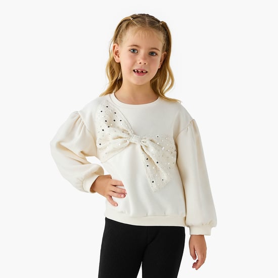 Juniors Embellished Bow Accent Sweatshirt with Long Sleeves
