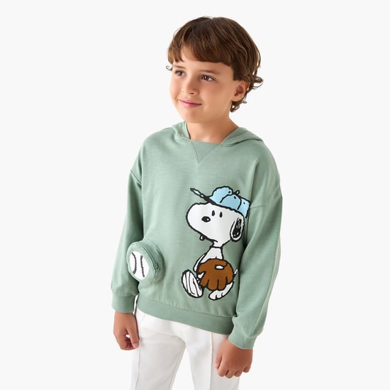 Juniors Snoopy Print Hooded Sweatshirt with Long Sleeves