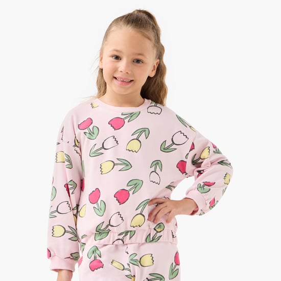 Juniors Floral Print Pullover with Round Neck